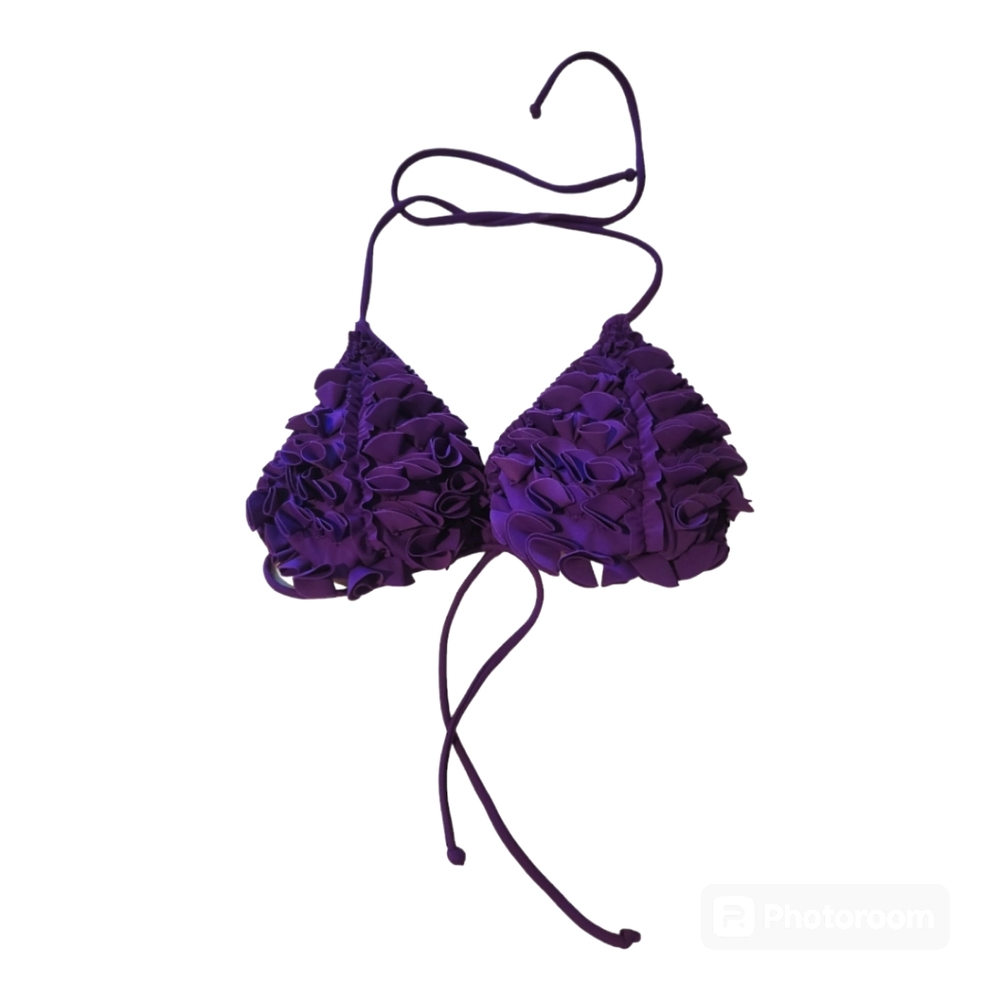 Purple ruffled bikini top - M